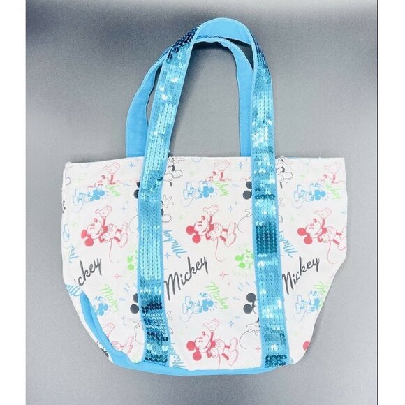 Disney Store Mickey Mouse Canvas Tote Bag Turquoise Sequins Kids Small Size - Picture 2 of 6
